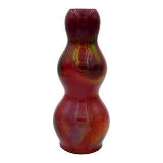 Antique Red Lustre Glazed Art Pottery Vase With Iridescence For Sale