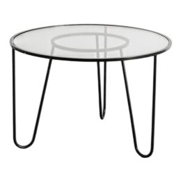 Round French Mid-Century Bellevue Side Coffee Table in Glass and Black Metal by Mathieu Matègot, 1950s For Sale