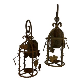 Late 20th Century Pair of Iron Candle Wall Lanterns For Sale