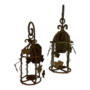Late 20th Century Pair of Iron Candle Wall Lanterns