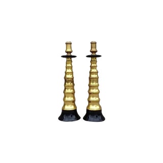 Large Vintage Brass Candlesticks - A Pair For Sale