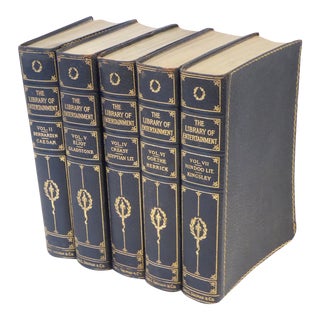 Vintage Black Leatherbound Books - Set of 5 For Sale