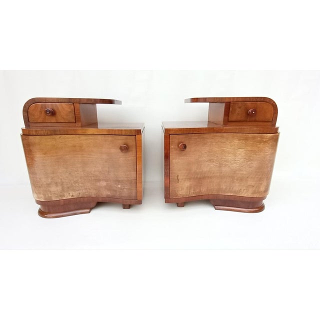 Very nice bedside tables in Art Deco style, Modernism in original authentic condition. Made of walnut, beech and spruce...