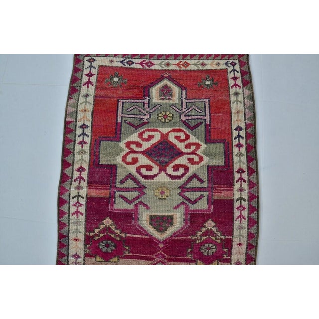 Vintage Anatolian Wool Runner, Hand-Woven Kilim With Rich Magenta and Traditional Tribal Motifs For Sale - Image 10 of 10