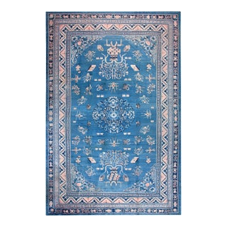 Elegant Royal Blue Color With Delicate Floral Design Antique Chinese Peking Rug For Sale