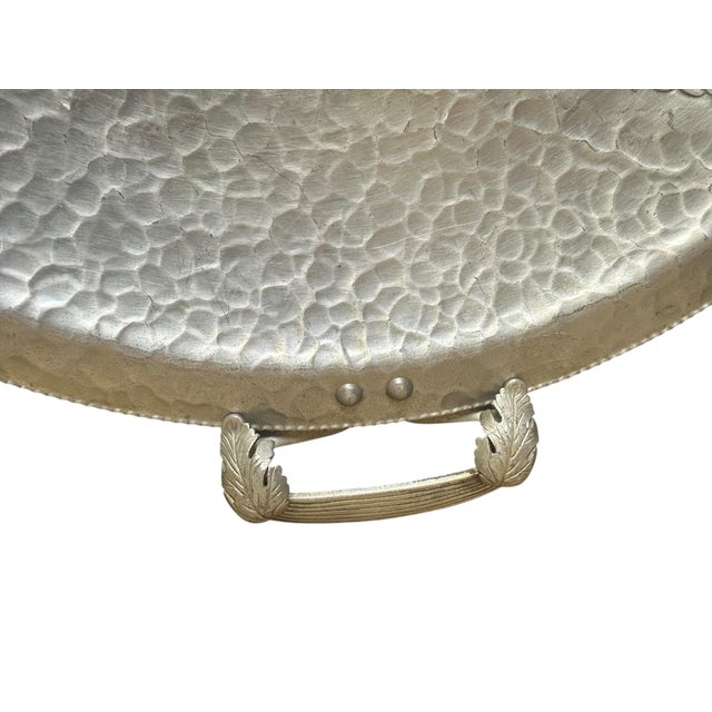 1970s Vintage Stamped Silver Hammered Tray Elegant Coffee Table Placement or Serving Makers Mark For Sale - Image 5 of 7