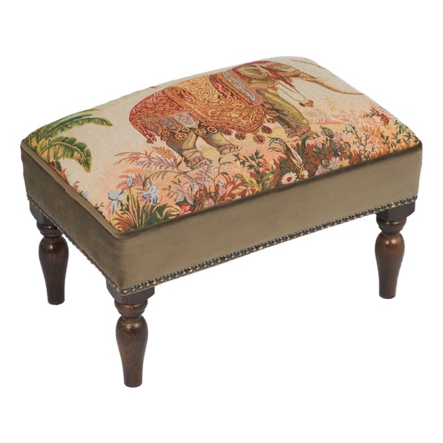 Elephant Upholstered Stool With Velvet Sides For Sale