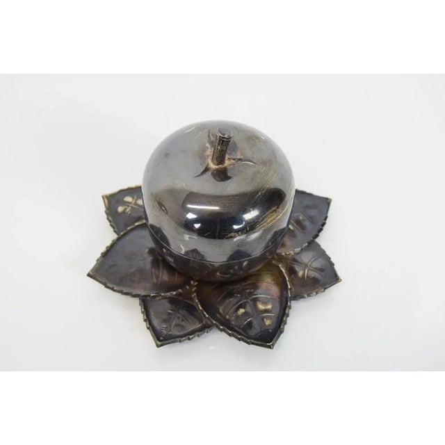 Made in Czechoslovakia Made of Metal,Glass Container with six small colorful glasses. with aged patina. Good Original...