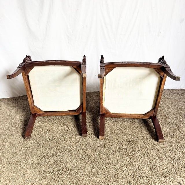 Late 20th Century Vintage Carved Wooden Swan Arm Chairs - A Pair For Sale - Image 5 of 12