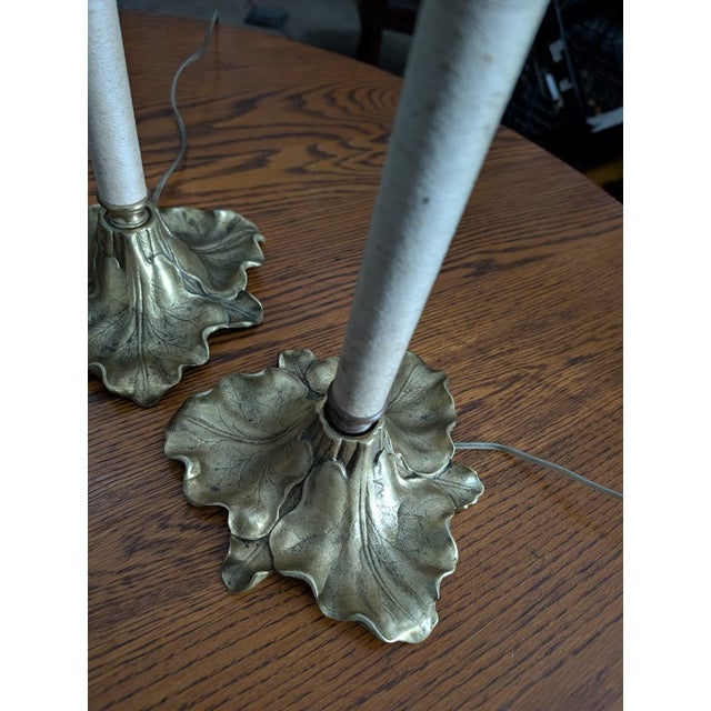 Bronze Vintage Art Nouveau Gold Leaf Base Table Lamps For Sale - Image 8 of 12