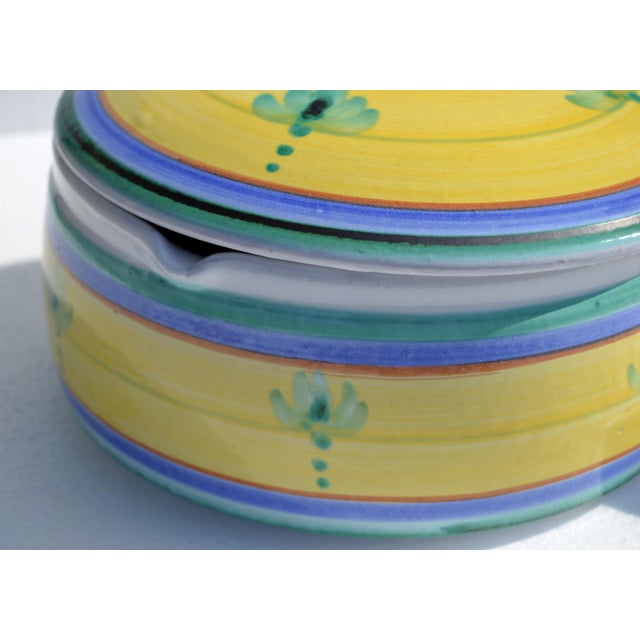 Canary Yellow 1970s Caleca Ceramic Hand Painted Italy Round Casserole With Lid Rustic European Pottery For Sale - Image 8 of 13