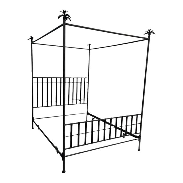 Vintage Regency Silver Leaf Palm Tree Queen Size Canopy Bed For Sale