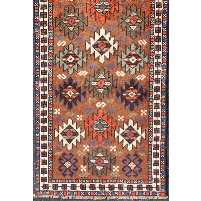 Textile Vintage Turkish Kars Runner With Tribal Motif Design in Orange-Brown Colors 1'9 X 6'5 For Sale - Image 7 of 12