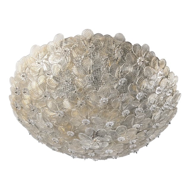Floral Ceiling Lamp in Murano Glass with Gold Powder Barovier & Toso, 1960s For Sale