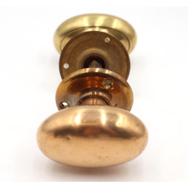Mid 20th Century Vintage Oval Brass & Copper Passage Door Knob Set For Sale - Image 5 of 6