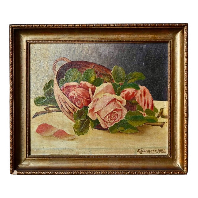 E. Durmann, Academic Roses, 1926, Oil Painting on Canvas, Framed For Sale