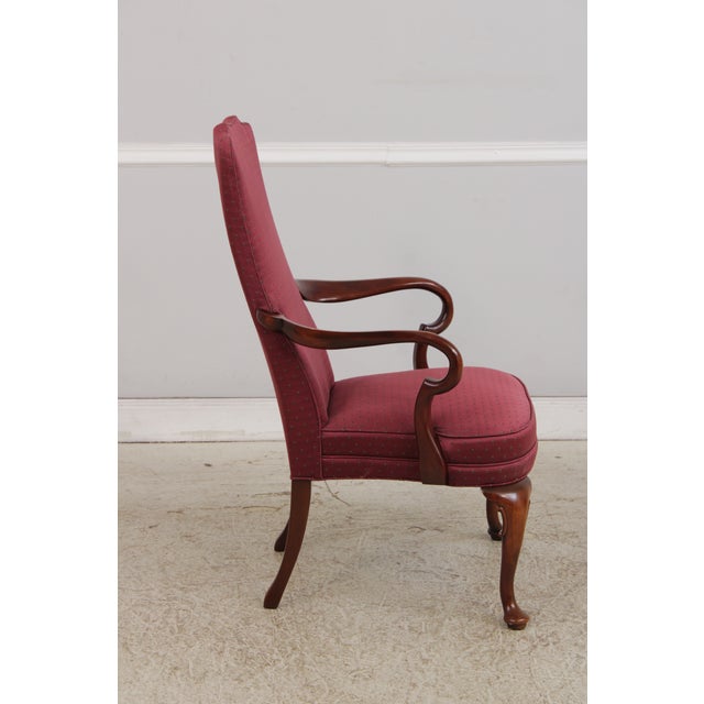 Hickory Chair Furniture Company Pair of Hickory Chair Co Mahogany Queen Anne Upholstered Chairs For Sale - Image 4 of 17