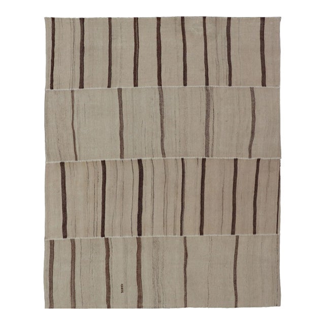 Mid 20th Century Paneled Vintage Turkish Kilim Flat-Weave in Neutral Tones of Cream & Brown For Sale