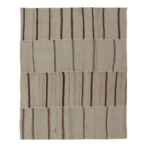 Mid 20th Century Paneled Vintage Turkish Kilim Flat-Weave in Neutral Tones of Cream & Brown