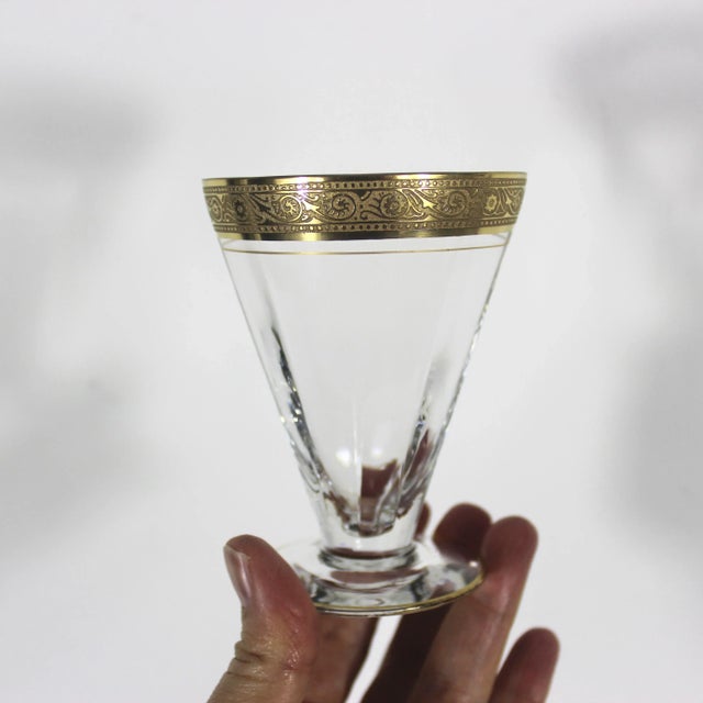 Set of 8 Tiffin Franciscan Minton gold crusted juice glasses with optic band inside and gold band on the base as well. So...