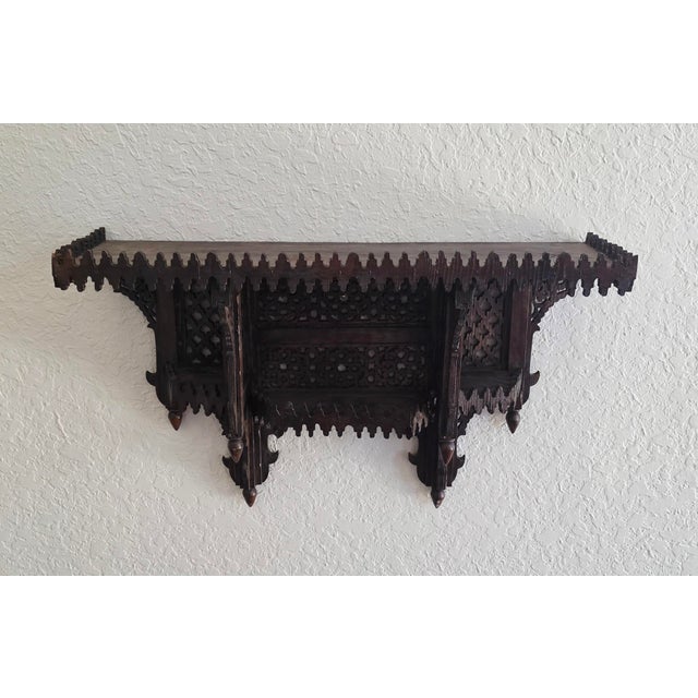 Handmade Moroccan Carved Wall Shelf, Brown For Sale - Image 4 of 10