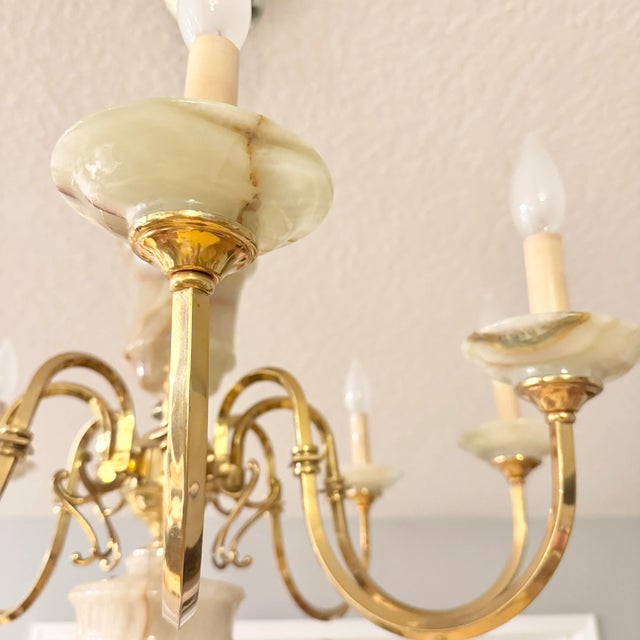 Mid 20th Century Vintage Georgian Style Green Onyx and Gold Chandelier - 8 Lights For Sale - Image 5 of 12