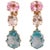 Christina Addison 18kt Yellow Gold 3-stone drop earring with faceted Pink Topaz, faceted rock crystal, and faceted Blue...