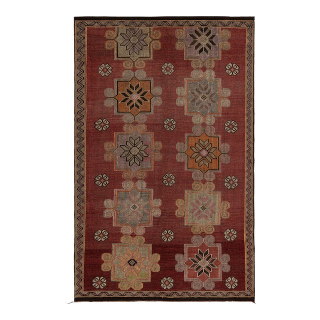 Vintage Cecim Kilim Rug in Red, Brown Tribal Geometric Floral Pattern For Sale