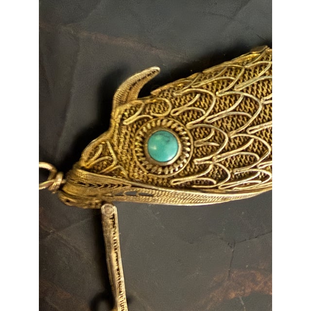 Figurative Antique Silver Articulated Koi Fish Pomander Pendant With Turquoise Eyes For Sale - Image 3 of 12