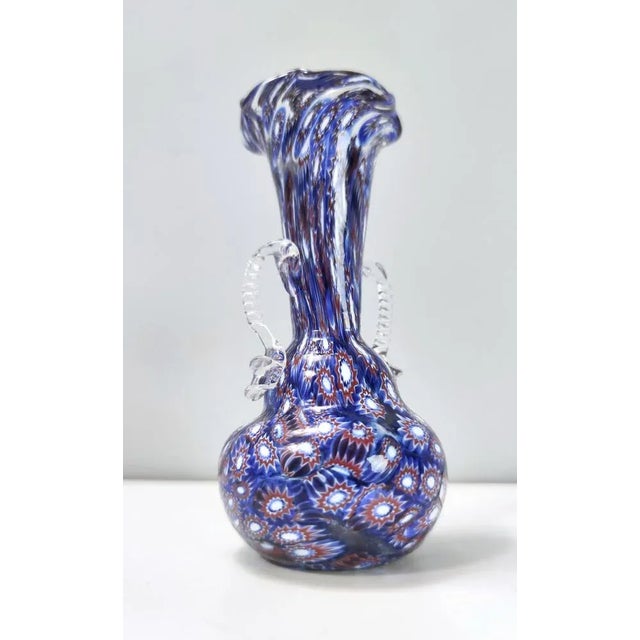 Vintage Blue Murano Glass Vase with Murrines attributed to Fratelli Toso, Italy, 1960s For Sale - Image 6 of 16