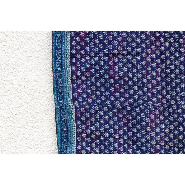 Midnight Blue Silk Kantha Reversible Throw For Sale - Image 4 of 7