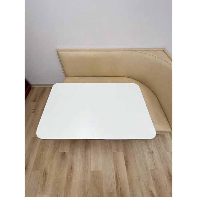 Vintage Retro Diner Banquette Booth Set Chrome Table Cream Vinyl L-Shape For Sale - Image 4 of 18