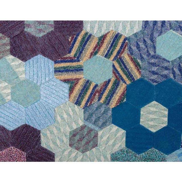 Missoni for Saporiti Italia Quilted Wool Honeycomb Pattern Tapestry Mounted Floor Screen, in blue and purple shades...