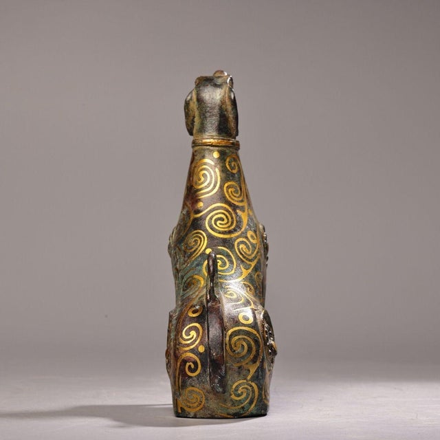 Asian Antique Late 19th Century Gilt Bronze Dog Figurine With Inscriptions For Sale - Image 3 of 10
