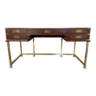 Mid 20th Century Sligh Campaign Style Leather Top Writing Desk For Sale