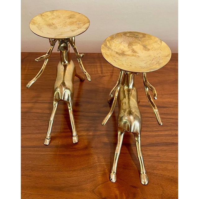 Vintage Brass Deer Candle Holders - A Pair For Sale - Image 4 of 8