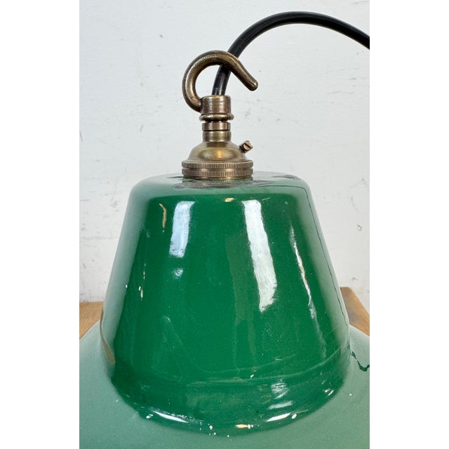 Industrial Green Enamel Factory Pendant Lamp, 1960s For Sale - Image 9 of 16