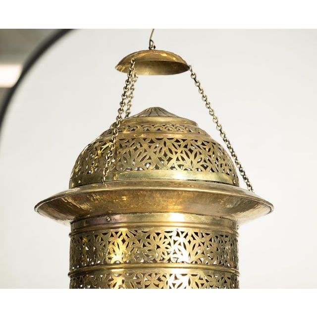 Indian Pierced Brass Hanging Decorative Lantern with Moorish Arch Motifs For Sale - Image 4 of 18