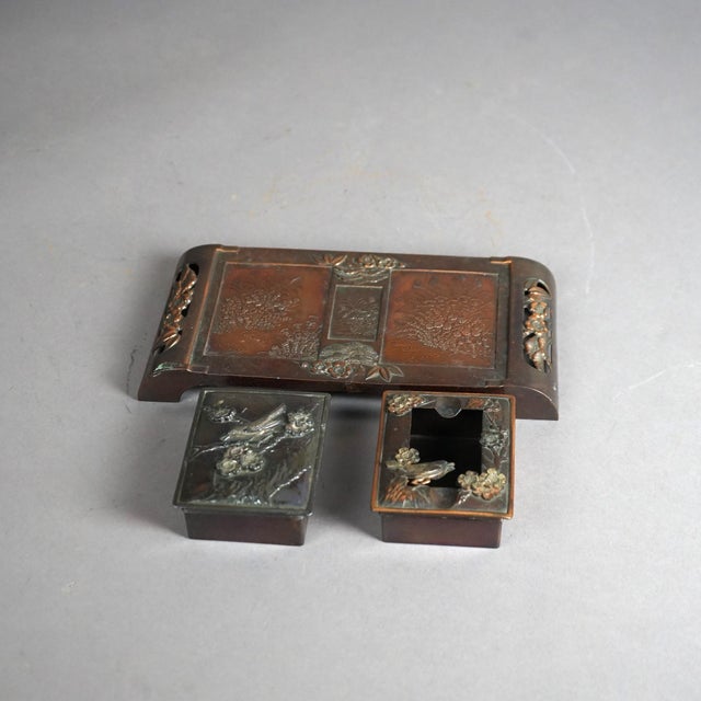Metal Antique Aesthetic Movement Mixed Metal Desk Organizer 1870 For Sale - Image 7 of 12
