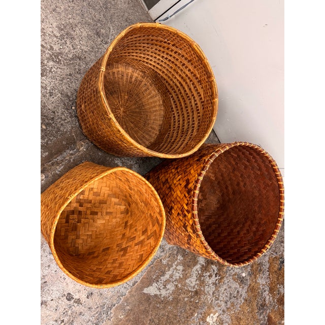Vintage Handwoven Wicker Baskets, Set of Three For Sale - Image 4 of 12