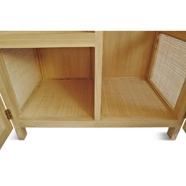 Tan Vintage Natural Teak & Cane Armoire Storage Cabinet For Sale - Image 8 of 9