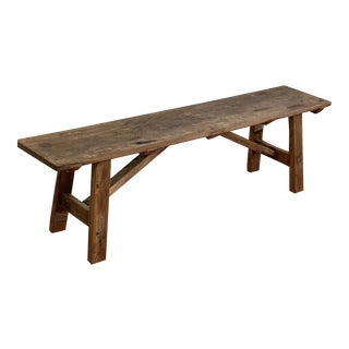 Reclaimed Antique Wood Wide One Board Top Bench For Sale