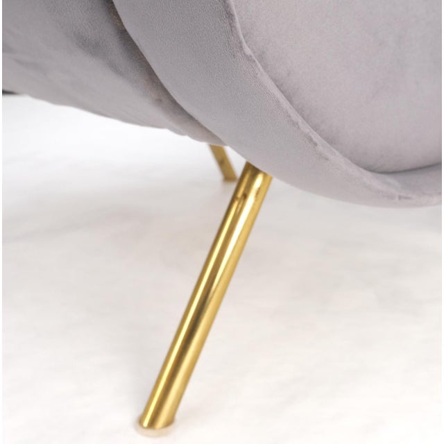 Pair Italian Mid-Century Modern Brass Legs Grey Arm Lounge Chairs For Sale - Image 11 of 17