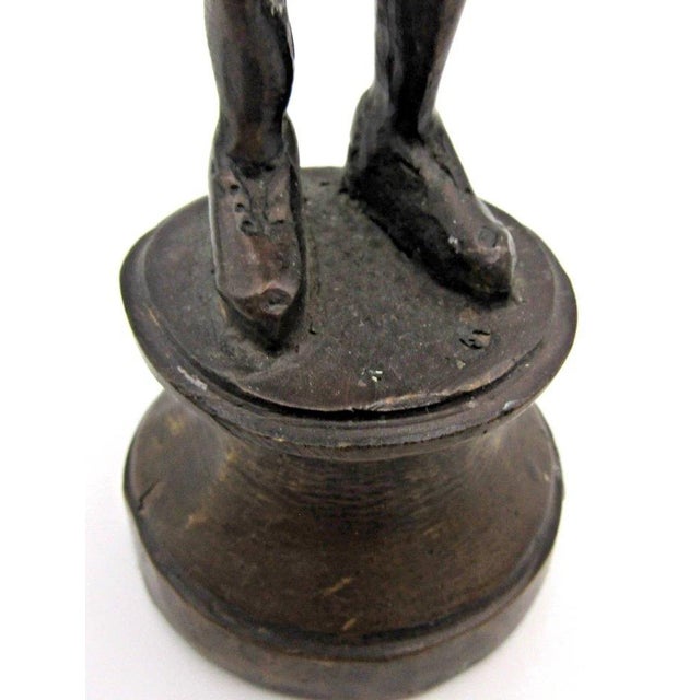Black Matched Pair of Vintage Boho Patinated Bronze Boy Torchbearer Candle Holders For Sale - Image 8 of 9