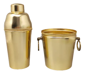 Cocktail Shaker with Ice Bucket in Aluminium, Italy, 1960s, Set of 2