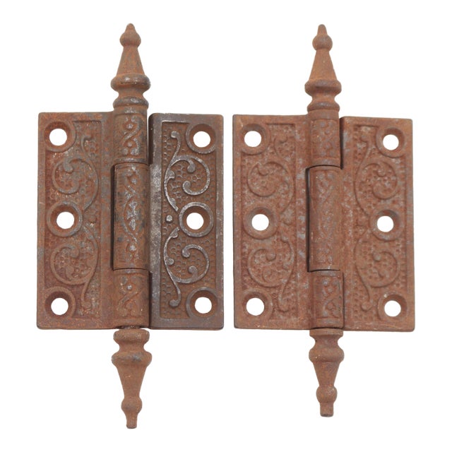Pair of Antique Victorian 2.5 X 3 In. Cast Iron Door Hinges For Sale