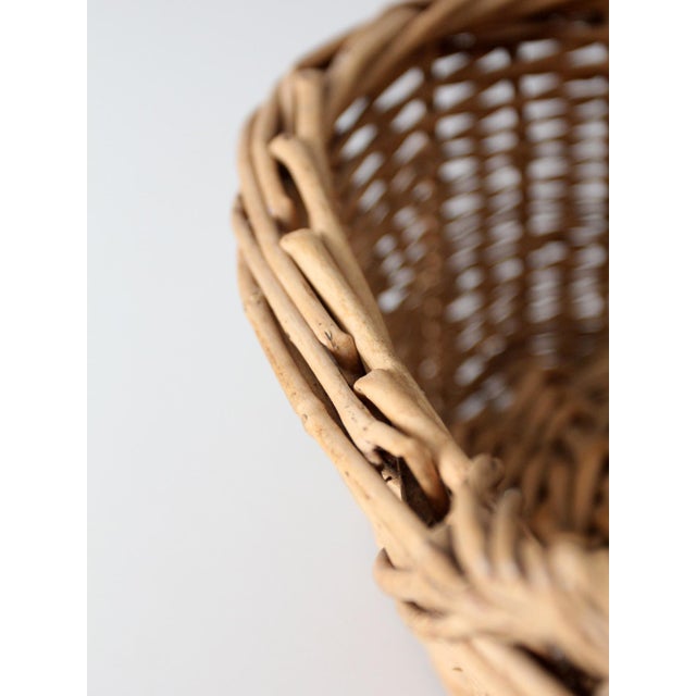 Brown Vintage Wicker Gathering Basket With Handles For Sale - Image 8 of 13