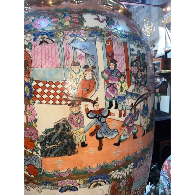 Large 1940s Chinese Dragon Porcelain Gilt Floor Vase With Stand For Sale - Image 9 of 12