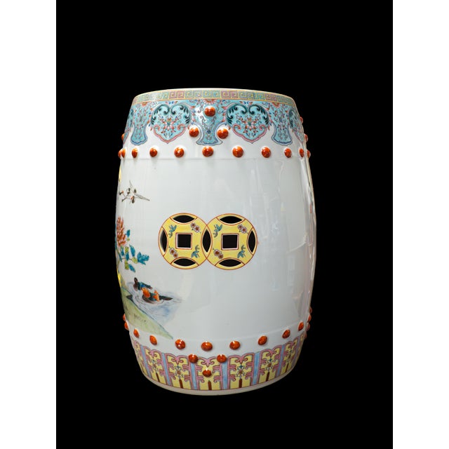 1960s 1960s Chinese Porcelain Set of Two (2) Porcelain Famille Rose Garden Seats / Qing Dynasty Porcelain Garden Seats For Sale - Image 5 of 6
