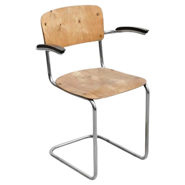 Bauhaus Rationalist Tubular Chair in Wood and Metal, 1930 For Sale